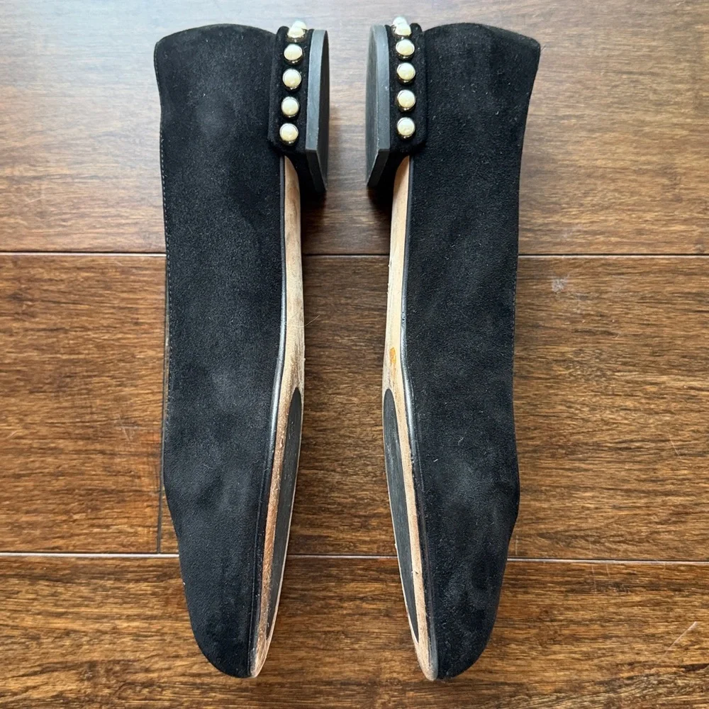 Stuart Weitzman Black Suede Pearl Detail Ballet Flats Women’s Size 6.5 Slip On